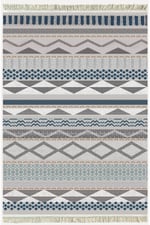Cotton Serisi Hasır Görünümlü Gri Tonlarında Eskitme Etnik Desen Dekoratif Dokuma Taban Kilim