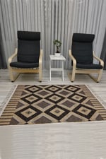 Cotton Serisi Kahve Tonları Üçgen Geometrik Desenli Dekoratif Dokuma Taban Kilim