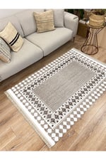 Cotton Serisi Kahve Tonlarında Antika Eskitme Desen Dekoratif Dokuma Taban Kilim