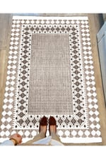 Cotton Serisi Kahve Tonlarında Antika Eskitme Desen Dekoratif Dokuma Taban Kilim