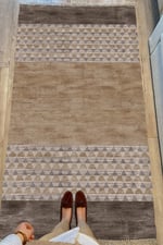 Cotton Serisi Kahve Tonlarında Baklava Eskitme Otantik Desenli Dekoratif Dokuma Taban Kilim
