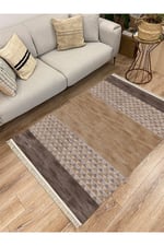 Cotton Serisi Kahve Tonlarında Baklava Eskitme Otantik Desenli Dekoratif Dokuma Taban Kilim