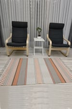 Cotton Serisi Kahve Tonlarında Etnik Desenli Dekoratif Dokuma Taban Kilim