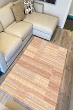 Cotton Serisi Kahve Tonlarında Hasır Görünmlü Eskitme Desen Dekoratif Dokuma Taban Kilim