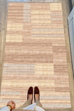 Cotton Serisi Kahve Tonlarında Hasır Görünmlü Eskitme Desen Dekoratif Dokuma Taban Kilim