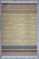 Cotton Serisi Kahve Ve Gri Tonlarında Bordürlü Eskitme Desenli Dekoratif Dokuma Taban Kilim
