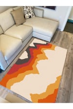 Cotton Serisi Kırmızı Tonlarında Alevli Modern Desen Dekoratif Dokuma Taban Kilim