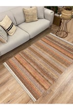 Cotton Serisi Koyu Kahve Tonlarında Mermer Görünümlü Otantik Dekoratif Dokuma Taban Kilim
