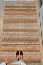 Cotton Serisi Koyu Kahve Tonlarında Mermer Görünümlü Otantik Dekoratif Dokuma Taban Kilim
