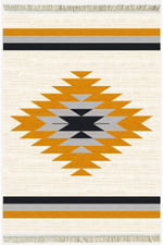 Cotton Serisi Krem Tonlarında Eskitm Desen Dekoratif Dokuma Taban Kilim