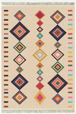 Cotton Serisi Krem Tonunda Bordürlü Desen Dekoratif Dokuma Taban Kilim