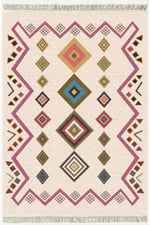 Cotton Serisi Krem Tonunda Geometrik Desenli Dekoratif Dokuma Taban Kilim