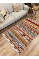 Cotton Serisi Multy Tonlarında Antika Esitme Desenli Dekoratif Dokuma Taban Kilim