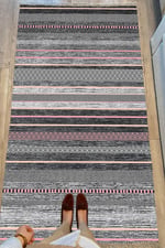 Cotton Serisi Multy Tonlarında Baklava Ve Düz Çizgili Eskitme Desen Dekoratif Dokuma Taban Kilim