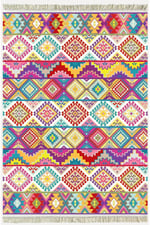 Cotton Serisi Multy Tonlarında Baklavalı Desen Dekoratif Dokuma Taban Kilim