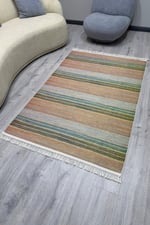 Cotton Serisi Multy Tonlarında Çizgili Eskitme Etnik Desenli Dekoratif Dokuma Taban Kilim 3043