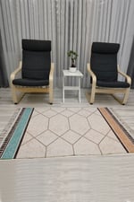 Cotton Serisi Multy Tonlarında Çokgen Eskitme Desen Dekoratif Dokuma Taban Kilim