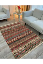 Cotton Serisi Multy Tonlarında Eskitme Geometrik Otantik Desenli Dekoratif Dokuma Taban Kilim