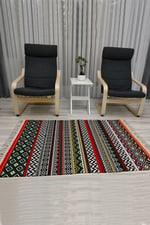 Cotton Serisi Multy Tonlarında Eskitme Etnik Geometrik Otantik Desenli Dekoratif Dokuma Taban Kilim
