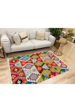 Cotton Serisi Multy Tonlarında Eskitme Desen Dekoratif Dokuma Taban Kilim