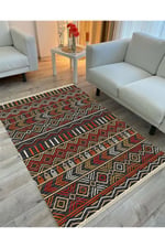 Cotton Serisi Multy Tonlarında Etnik Iskandinav Eskitme Desen Dekoratif Dokuma Taban Kilim