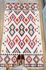 Cotton Serisi Multy Tonlarında Geometrik Hasır Görünümlü Otantik Dekoratif Dokuma Taban Kilim
