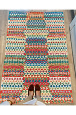 Cotton Serisi Multy Tonlarında Geometrik Eskitme Desen Dekoratif Dokuma Taban Kilim