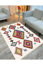 Cotton Serisi Multy Tonlarında Iskandinav Eskitme Desenli Dekoratif Dokuma Taban Kilim