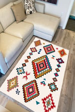 Cotton Serisi Multy Tonlarında Iskandinav Eskitme Desenli Dekoratif Dokuma Taban Kilim