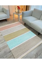 Cotton Serisi Multy Tonlarında Kabartma Eskitme Desenli Dekoratif Dokuma Taban Kilim