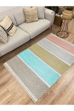 Cotton Serisi Multy Tonlarında Kabartma Eskitme Desenli Dekoratif Dokuma Taban Kilim