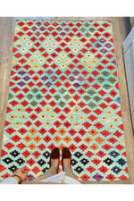 Cotton Serisi Renkli Geometrik Baklava Desenli Dekoratif Dokuma Taban Kilim