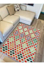 Cotton Serisi Renkli Geometrik Baklava Desenli Dekoratif Dokuma Taban Kilim