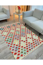 Cotton Serisi Renkli Geometrik Baklava Desenli Dekoratif Dokuma Taban Kilim