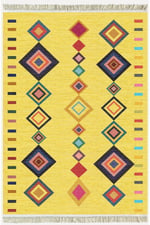 Cotton Serisi Sarı Tonunda Bordürlü Desen Dekoratif Dokuma Taban Kilim