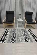 Cotton Serisi Siyah Beyaz Iskandinav Eskitme Desenli Dekoratif Dokuma Taban Kilim