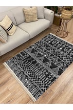 Cotton Serisi Siyah Beyaz Iskandinav Otantik Desen Dekoratif Dokuma Taban Kilim