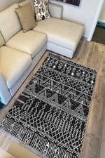 Cotton Serisi Siyah Beyaz Iskandinav Otantik Desen Dekoratif Dokuma Taban Kilim
