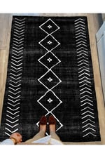 Cotton Serisi Siyah Beyaz Naturel Orta Çağ Desen Dekoratif Dokuma Taban Kilim