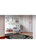 Cotton Serisi Siyah Krem Antika Eskitme Desen Dekoratif Dokuma Taban Kilim