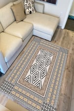 Cotton Serisi Yunan Motifli Eskitme Antik Otantik Desen Dekoratif Dokuma Taban Kilim