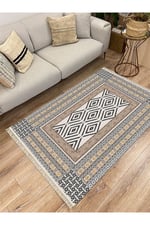 Cotton Serisi Yunan Motifli Eskitme Antik Otantik Desen Dekoratif Dokuma Taban Kilim