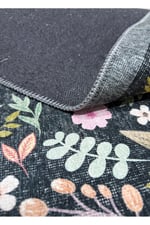 Dark Flora Bohem Çiçek Desenli Yıkanabilir Pamuk Taban Modern Halı 453