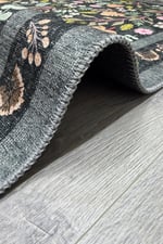 Dark Flora Bohem Çiçek Desenli Yıkanabilir Pamuk Taban Modern Halı 453