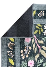 Dark Flora Bohem Çiçek Desenli Yıkanabilir Pamuk Taban Modern Halı 453