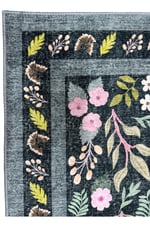 Dark Flora Bohem Çiçek Desenli Yıkanabilir Pamuk Taban Modern Halı 453