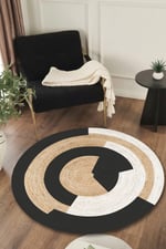 Doğal Jüt Görünümlü Modern Daire Desenli Şık Salon Halısı 993