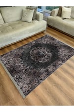 Eskitme Siyah Desenli Yıkanabilir Kaymaz Tabanlı Salon Halısı, Koridor Ve Mutfak Halısı