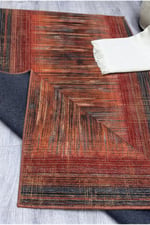 Estetik Çizgili Modern Salon Pamuk Taban Halısı - Kiremit/Antrasit Mars523