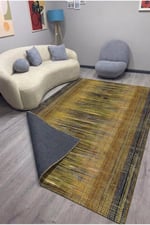 Estetik Çizgili Modern Salon Pamuk Taban Halısı - Sarı/Antrasit Mars524